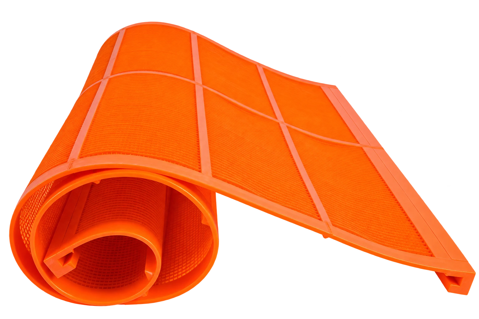 Orange polyurethane fine screen panel with reinforced surface
