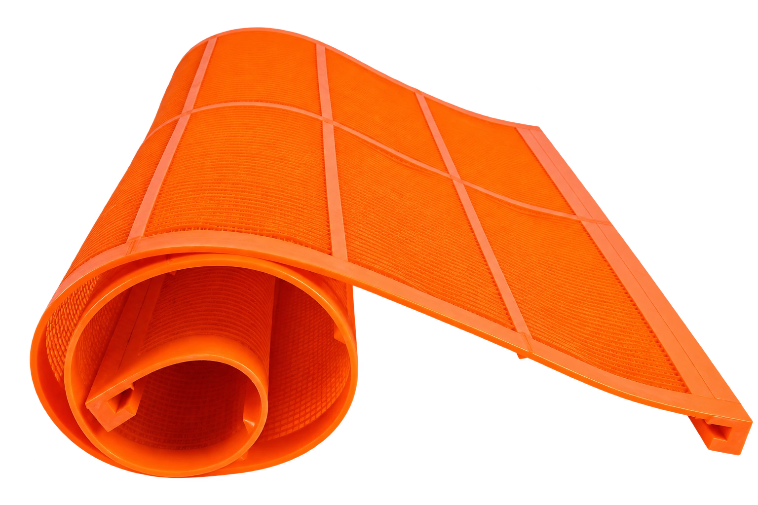 Orange polyurethane fine screen panel with reinforced surface
